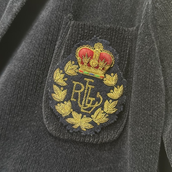 Lauren Ralph Lauren Womens Navy Double Breasted Chenille Blazer Wire Crest - Picture 4 of 8